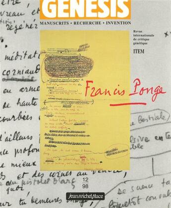 Couverture du livre « GENESIS N.12 ; Francis Ponge » de Genesis aux éditions Nouvelles Editions Jm Place