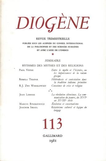 Couverture du livre « Diogene 113 » de Collectifs Gallimard aux éditions Gallimard
