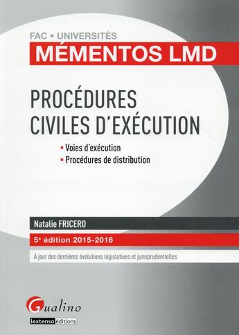 Couverture du livre « Procédures civiles d'exécution 2015-2016 (5e édition) » de Natalie Fricero aux éditions Gualino