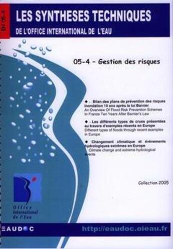 Couverture du livre « Gestion des risques (les synthèses techniques du service national d'information sur d'eau) » de  aux éditions Office International De L'eau