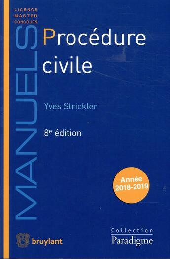 Couverture du livre « Procédure civile » de Yves Strickler aux éditions Bruylant