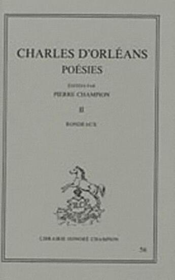 Couverture du livre « Poésies t.2 » de Charles D' Orleans aux éditions Honore Champion