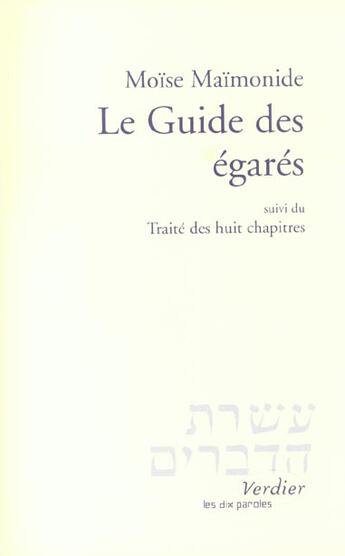 Couverture du livre « Le guide des egares » de Moise Maimonide aux éditions Verdier