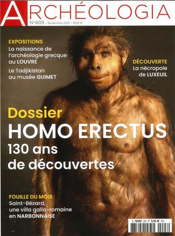 Couverture du livre « Archeologia n 603 - homo erectus - nov 2021 » de  aux éditions Archeologia