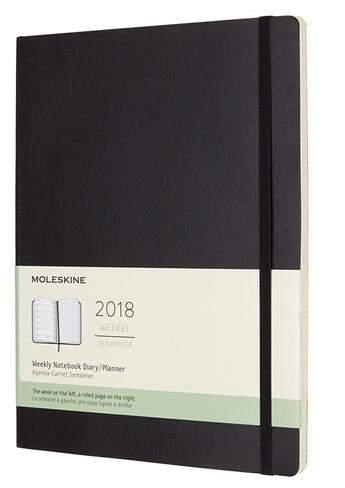 Couverture du livre « Agenda 2018 ; semainier très grand format souple noir » de  aux éditions Moleskine