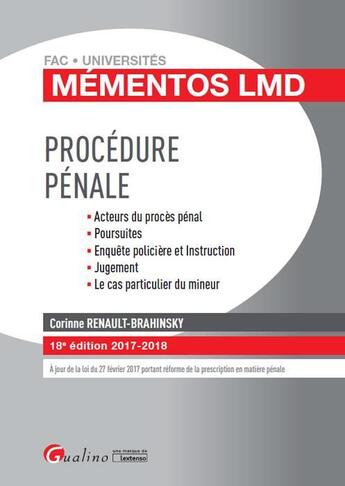 Couverture du livre « Procédure pénale (édition 2017/2018) » de Corinne Renault-Brahinsky aux éditions Gualino
