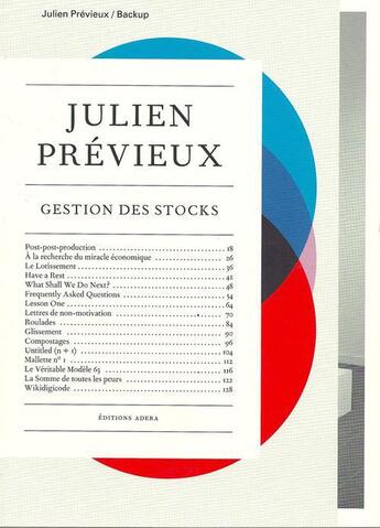 Couverture du livre « Julien Prévieux ; gestion des stocks » de Elie During et Julie Pellegrin aux éditions Adera