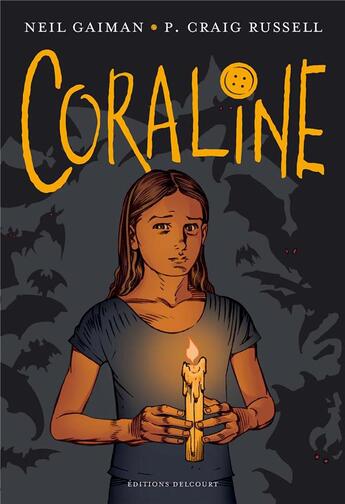 Couverture du livre « Coraline » de Neil Gaiman et P. Craig Russell aux éditions Delcourt