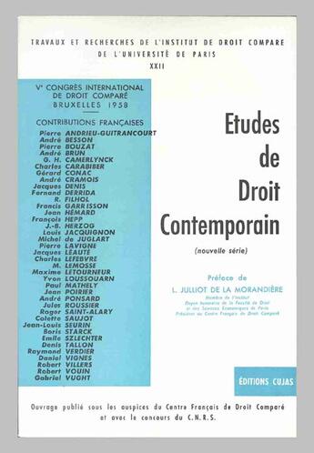 Couverture du livre « Actes du 5e congrès international de droit comparé ; bruxelles, 1958 » de Leon Julliot-De-La-Morand aux éditions Cujas