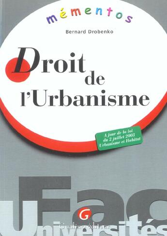 Couverture du livre « Memento droit de l'urbanisme » de Bernard Drobenko aux éditions Gualino