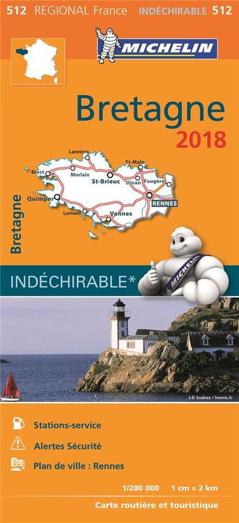 Couverture du livre « Carte regionale 512 bretagne 2018 » de Collectif Michelin aux éditions Michelin