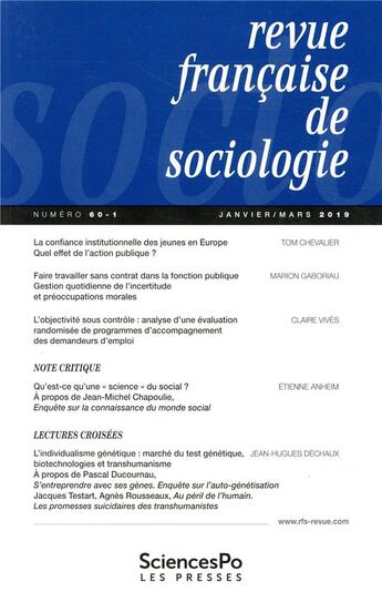 Couverture du livre « Revue française de sociologie N.60/1 » de Revue Francaise De Sociologie aux éditions Presses De Sciences Po