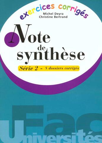 Couverture du livre « Exercices corriges note de synthese 2 » de Michel Deyra aux éditions Gualino
