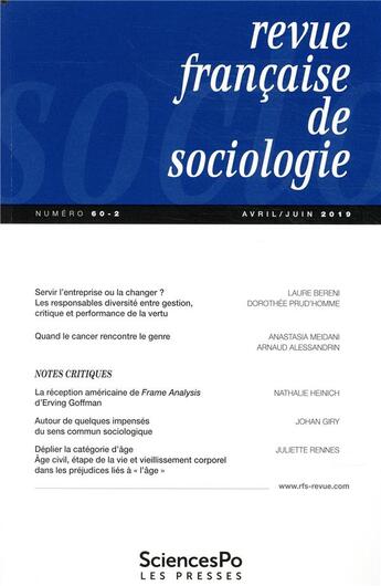 Couverture du livre « Revue française de sociologie N.60/2 » de Revue Francaise De Sociologie aux éditions Presses De Sciences Po