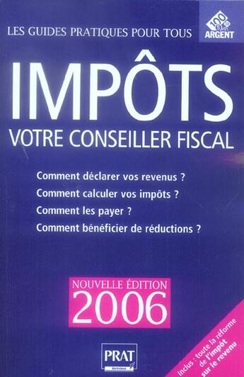 Couverture du livre « Impots ; votre conseiller fiscal (edition 2006) » de Jean-Marc Alcaraz aux éditions Prat