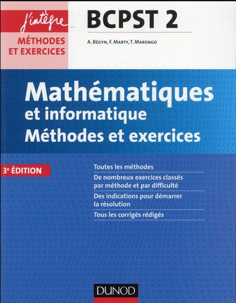 Couverture du livre « Mathématiques et informatique ; méthodes et exercices ; bcpst 2e année (3e édition) » de  aux éditions Dunod