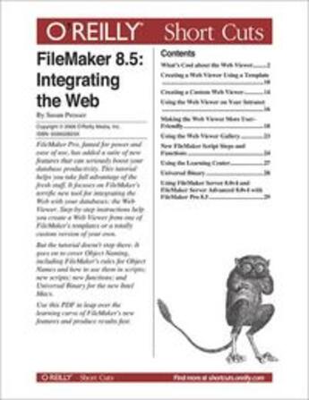 Couverture du livre « FileMaker 8.5: Integrating the Web » de Susan Prosser aux éditions O Reilly