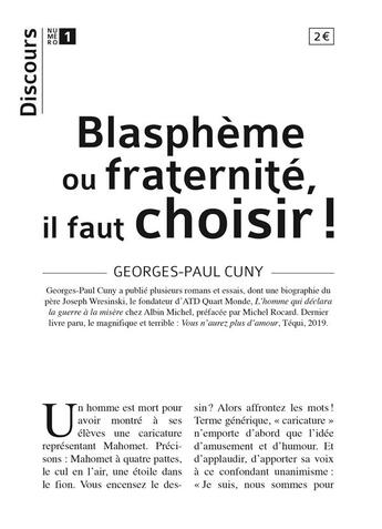 Couverture du livre « Discours t.1 ; blasphème ou fraternité, il faut choisir ! » de Georges-Paul Cuny aux éditions Tequi