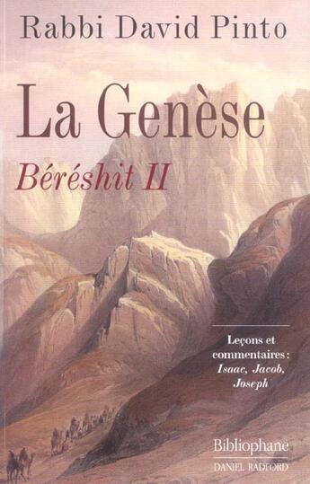 Couverture du livre « La Genese, Bereshit 2 » de David Pinto aux éditions Bibliophane-daniel Radford