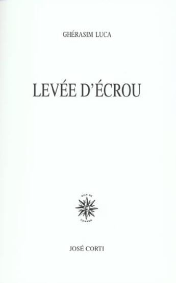Couverture du livre « Levee d'ecrou » de Luca Gherasim aux éditions Corti