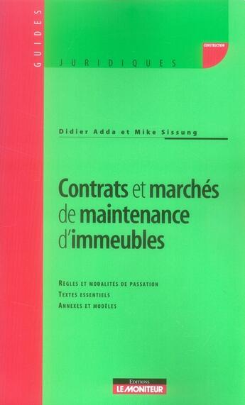 Couverture du livre « Contrats et services de maintenance d'immeubles » de Adda-D aux éditions Le Moniteur