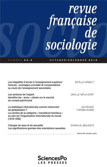 Couverture du livre « Revue française de sociologie N.60/4 » de Revue Francaise De Sociologie aux éditions Presses De Sciences Po