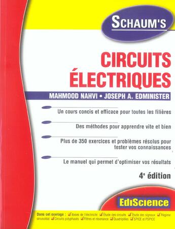 Couverture du livre « Circuits Electriques (4e édition) » de Nahvi/Edminister aux éditions Dunod