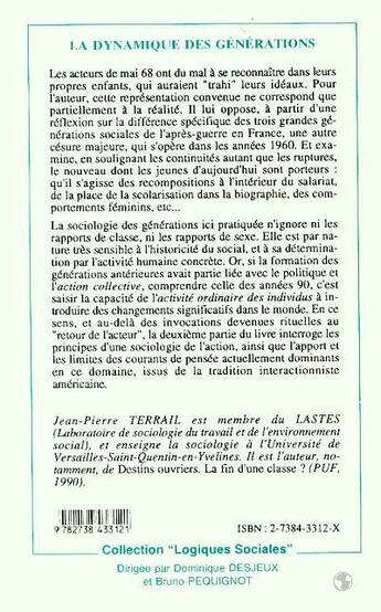 Couverture du livre « La dynamique des générations » de Jean-Pierre Terrail aux éditions L'harmattan