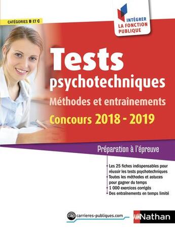 Couverture du livre « Tests psychotechniques ; méthodes et entraînements (édition 2018/2019) » de  aux éditions Nathan