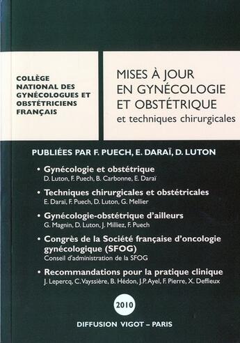 Couverture du livre « Mises à jour en gynécologie et obstétrique et techniques chirurgicales (édition 2010) » de  aux éditions Cngof