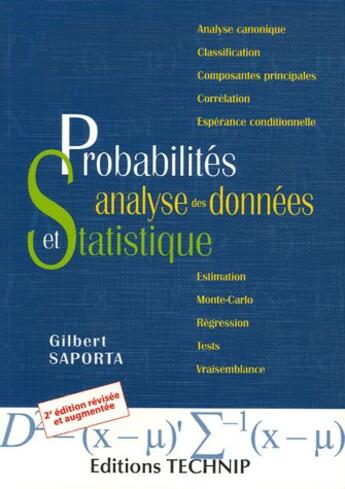 Couverture du livre « Probabilites. analyse des donnees et statistiques » de Saporta aux éditions Technip