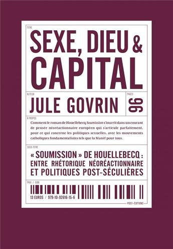 Couverture du livre « Sexe, dieu et capital » de Jule Jakob Govrin aux éditions Post