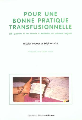 Couverture du livre « Pour bonne pratique transfusionnelle » de Drouet aux éditions Glyphe