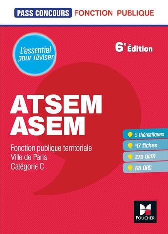 Couverture du livre « Pass'concours : ATSEM/ASEM ; entraînement et revision » de Jocelyne Guerin aux éditions Foucher