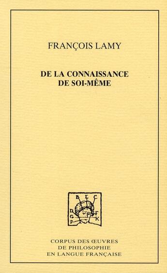 Couverture du livre « De la connaissance de soi meme » de Francois Lamy aux éditions Pu De Dijon