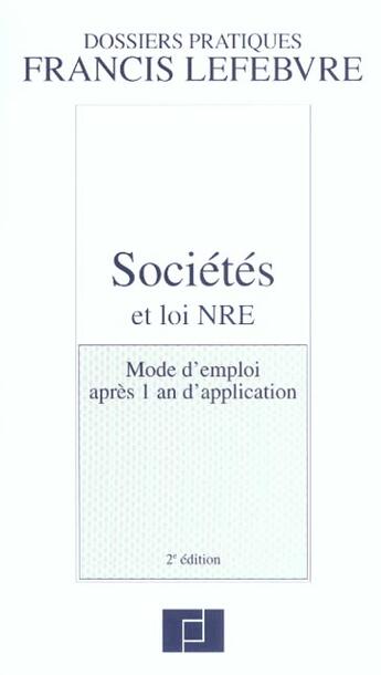 Couverture du livre « Societes et loi nre » de  aux éditions Lefebvre