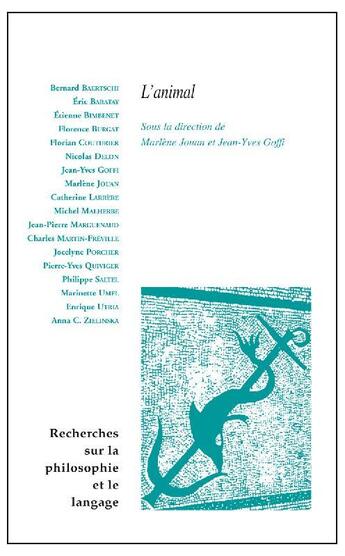 Couverture du livre « L'animal » de Marlene Jouan et Jean-Yves Goffi aux éditions Vrin