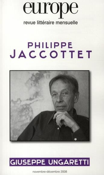 Couverture du livre « Philippe Jaccottet » de  aux éditions Revue Europe