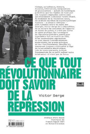 Couverture du livre « Ce que tout révolutionnaire doit savoir de la répression » de Victor Serge aux éditions Zones