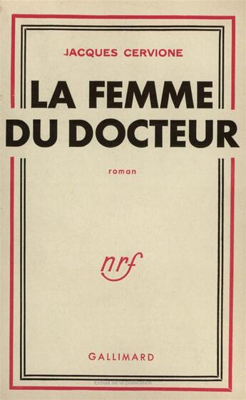 Couverture du livre « La femme du docteur » de Cervione Jacques aux éditions Gallimard
