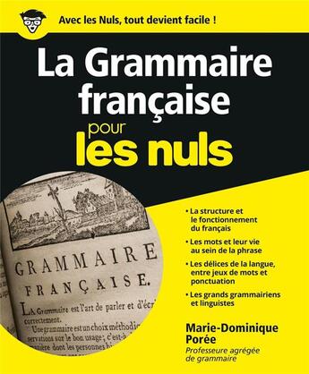 Couverture du livre « La grammaire francaise pour les nuls » de Marie-Dominique Poree aux éditions First