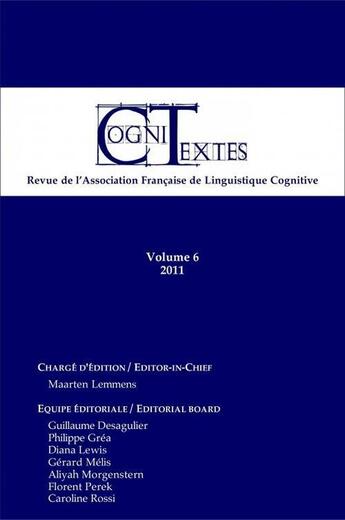 Couverture du livre « Cognitextes T.6 » de Revue Cognitextes aux éditions Assoc° Francaise Linguistique Cognitive