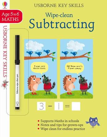 Couverture du livre « Wipe-clean ; subtracting ; key skills ; age 5 to 6 » de Holly Bathie et Maddie Frost aux éditions Usborne