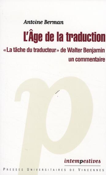 Couverture du livre « L'âge de la traduction ; 
