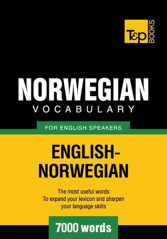 Couverture du livre « Norwegian vocabulary for English speakers - 7000 words » de Andrey Taranov aux éditions T&p Books