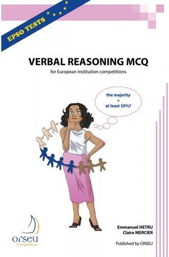 Couverture du livre « Verbal reasoning mcq 2019 for european institution competitions » de Emmanuel Hetru aux éditions Orseu