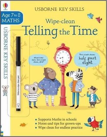 Couverture du livre « Wipe-clean : telling the time ; key skills ; age 7 to 8 » de Holly Bathie et Elisa Paganelli aux éditions Usborne