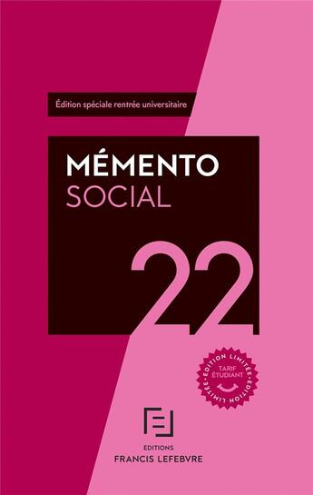 Couverture du livre « Social étudiants 2022 : memento » de  aux éditions Lefebvre