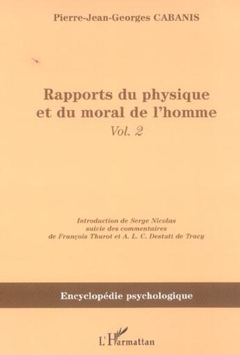 Couverture du livre « Rapports du physique et du moral de l'homme » de Nicolas Serge aux éditions L'harmattan