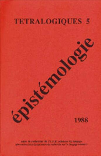 Couverture du livre « Épistémologie trétralogiques » de  aux éditions Pu De Rennes